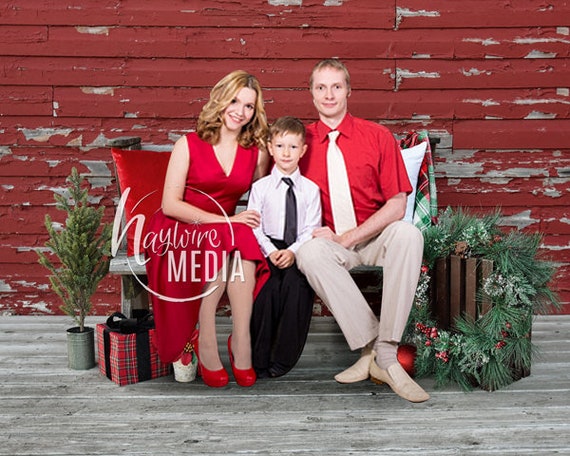 Family Outdoor Christmas Photography Session Rustic Festive Bench