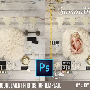 Newborn, Baby, Child, Birth Announcment Photography Digital Backdrop Prop for Photographers Birth Height Weight & Time Photoshop Template image 1