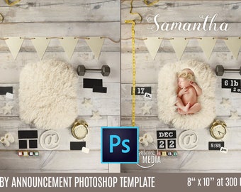 Newborn, Baby, Child, Birth Announcment Photography Digital Backdrop Prop for Photographers - Birth Height Weight & Time Photoshop Template