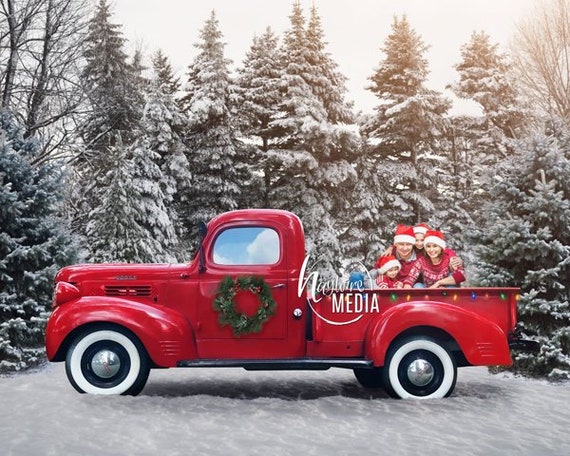 Child Couple Family Outdoor Red Truck Winter Christmas Snow - Etsy