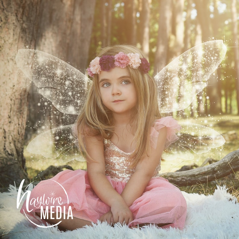 2 Transparent PNG Beautiful Child Fairytale Butterfly Fairy White Sparkle Wings Photo Overlay Prop for Photographers Instant Download image 2