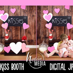 Bébé, bambin, enfant, la Saint-Valentin baiser stand support en bois - accessoire de toile de fond numérique photographie pour les photographes