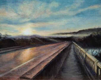 Susquehanna River Art Print: Morning Bridge Landscape, 8x10"