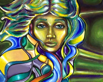 Genevieve Art Print: Abstract Portrait, Colorful Home Decor (8x10)