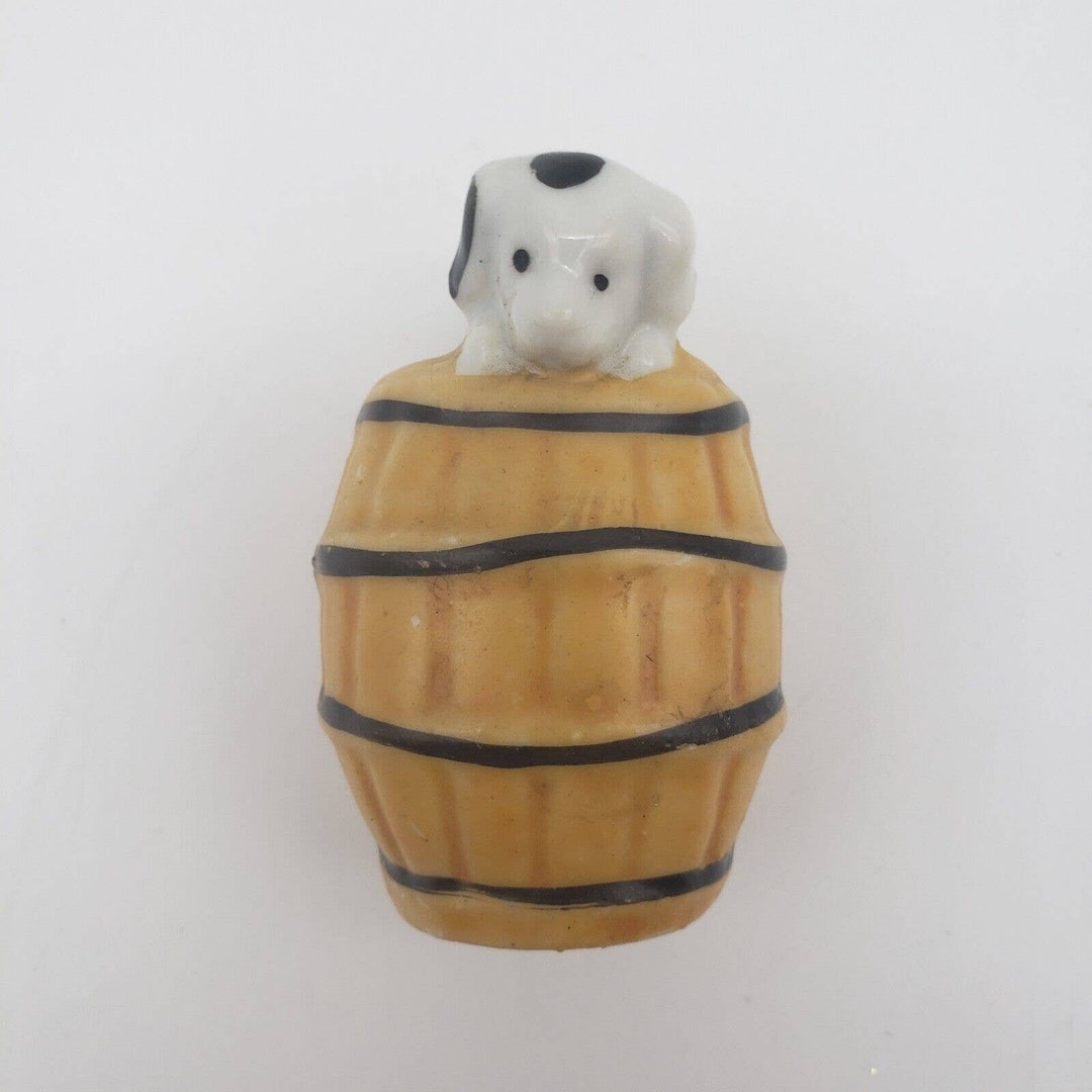 Occupied Japan Vintage Toothpick Holder Dog in a Barrel Porcelain