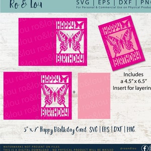 Butterfly Happy Birthday Card SVG Digital Download - Birthday SVG, Happy New Year - Happy Birthday Butterfly Card