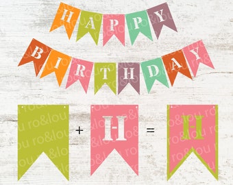 Happy Birthday Bunting SVG Digital Download - Bunting SVG, Happy Birthday, Happy Birthday Banner, Birthday Flags