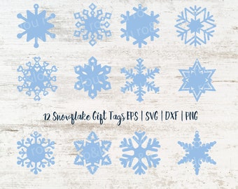 Twaalf Sneeuwvlok Gift Tags SVG Digitale Download - Gift Tag SVG, Kerst Sneeuwvlok Gift Tags, Kous Tags, Kerst Cadeau Label