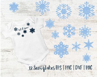 Twelve Snowflakes SVG Digital Download - Snowflakes, Christmas Snowflakes, Winter Snow Clip Art