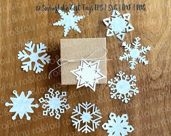 Twaalf Sneeuwvlok Gift Tags SVG Digitale Download - Gift Tag SVG, Kerst Sneeuwvlok Gift Tags, Kous Tags, Kerst Cadeau Label