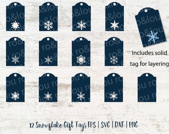 Twaalf Sneeuwvlok Gift Tags SVG Digitale Download - Gift Tag SVG, Kerst Sneeuwvlok Gift Tags, Kous Tags, Kerst Cadeau Label