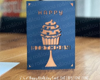 Happy Birthday Card SVG Digital Download - Birthday SVG, Happy Birthday Cupcake Card