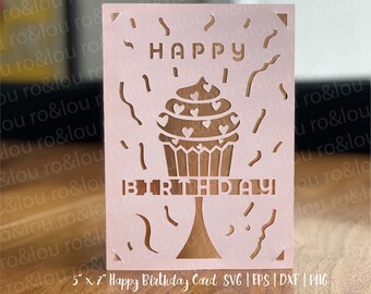 Happy Birthday Card SVG Digital Download - Birthday SVG, Happy Birthday Cupcake Card