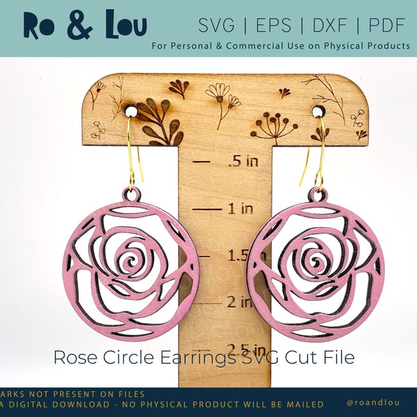 Rose Earrings SVG Cutout Dangle to Cut on Your Glowforge or Other Laser Cutter Floral Earring Valentine's Day