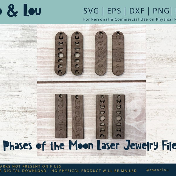 Moon Phase Earring SVG Cut Files For Your Glowforge or Other Laser Cutter Includes svg, pdf, png, eps and dxf Files