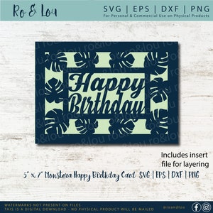 Cartão de feliz aniversário SVG download digital - Aniversário SVG, Feliz aniversário Monstera Plant SVG