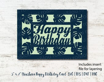 Happy Birthday Card SVG Digital Download - Birthday SVG, Happy Birthday Monstera Plant SVG