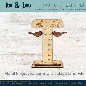 Ohrring Display Stand SVG Floral gravierte Ohrring Stand Ohrring Display Datei mit Lineal Ohrringhalter Laser-Datei