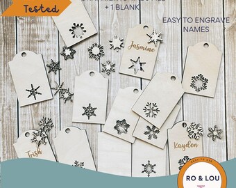 Holiday Snowflake Ornaments or Stocking Tags SVG Laser File Set Easy to Engrave Winter Christmas Holiday Ornament Stocking Tags