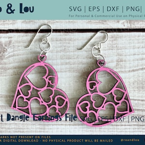 Heart Earrings SVG Cutout Dangle to Cut on Your Glowforge or Other Laser Cutter Includes pdf, png, eps and dxf Files