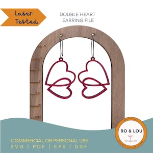 Heart Earrings SVG Cutout Dangle, Double Heart Earring File to Cut on Your Glowforge or Other Laser Cutter, Valentine&#39;s Day Earrings