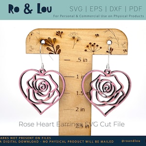 Heart Earrings SVG Cutout Dangle to Cut on Your Glowforge or Other Laser Cutter Rose Heart Earring Valentine&#39;s Day