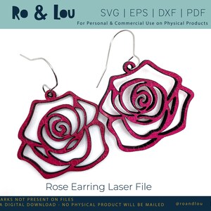 Pendientes de rosa SVG Archivo de corte láser de rosa Pendientes florales Svg Pendientes de flor de rosa de San Valentín Archivo láser