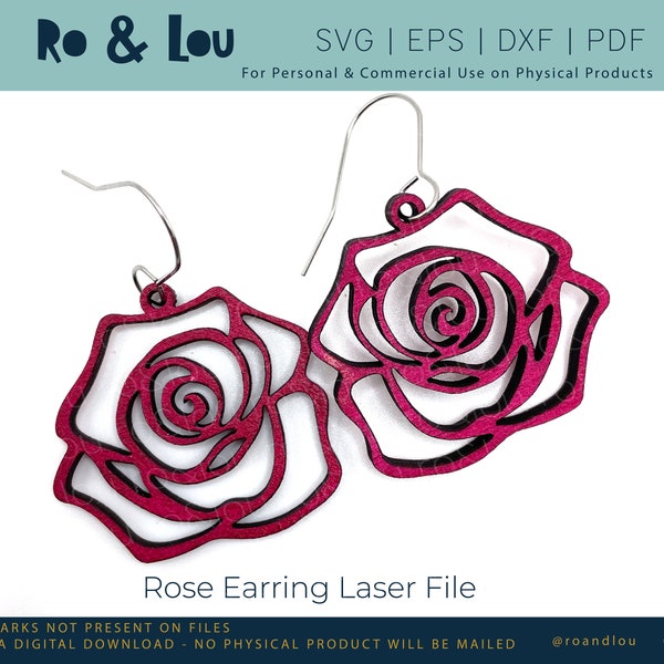 Rose Earrings SVG Rose Laser Cut File Floral Earring Svg Valentine Rose Flower Earring Laser File