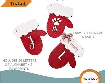 Mitten Monogram Ornaments Stocking Tags SVG Laser File Set Winter Christmas Holiday Alphabet Initial Ornament Stocking Tags