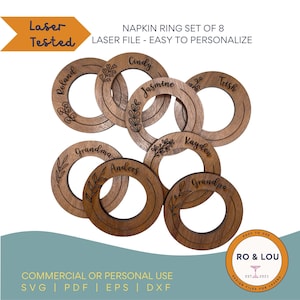 Anelli per tovaglioli SVG, Anelli per tovaglioli personalizzati, Pacchetto anelli per tovaglioli SVG, File laser anelli per tovaglioli botanici, Download anelli per tovaglioli a corona