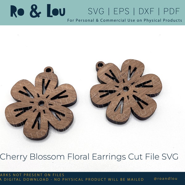 Cherry Blossom Floral Earrings SVG Dangle Earrings to Cut on Your Glowforge or Other Laser Cutter Includes pdf, png, eps and dxf Files