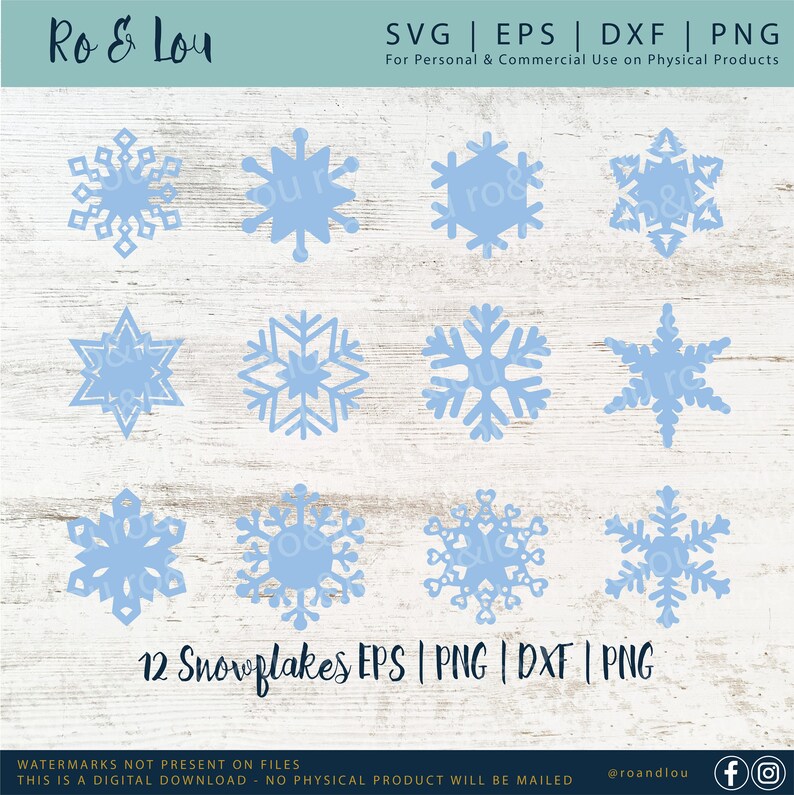 Twelve Snowflakes SVG Digital Download - Snowflakes, Christmas ...