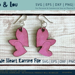 Heart Earrings SVG Valentine&#39;s Day Earrings to Cut on Your Glowforge or Other Laser Cutter Includes pdf, png, eps and dxf Files