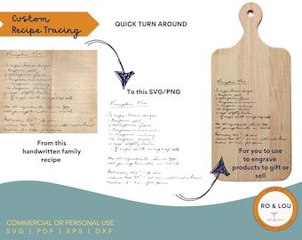 Recipe Tracing SVG and PNG, Custom Handwriting Tracing Service, Custom Engraving Laser File