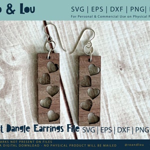 Valentine&#39;s Day Earring SVG Heart Cutout Dangle to Cut on Your Glowforge or Other Laser Cutter Includes pdf, png, eps and dxf Files