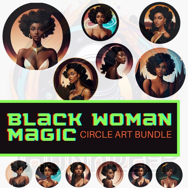 Enchanted Essence: Digital Black Woman Magic Circle Art Collection - PNG, 2048x2048