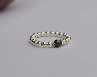 Sterling Silver and Black Swarovski Pearl Stretch Ring