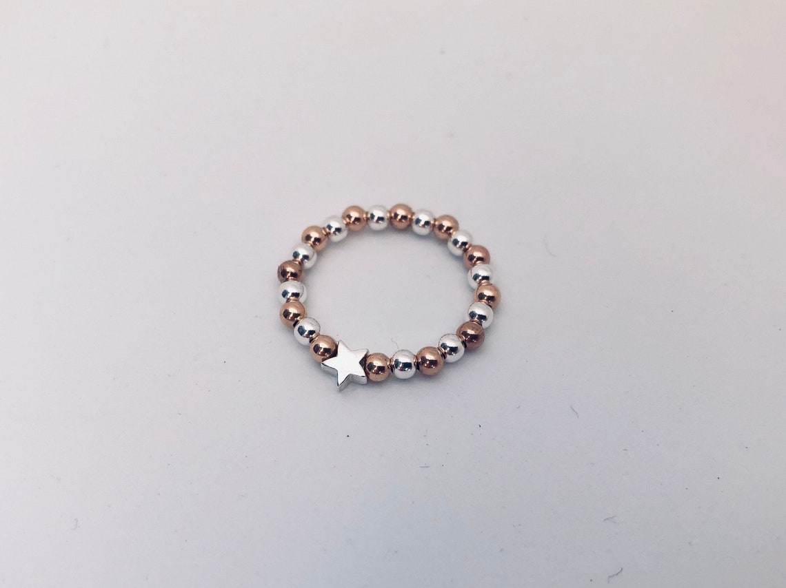 Sterling Silver and Rose Gold Filled Star Stretch Ring Etsy UK