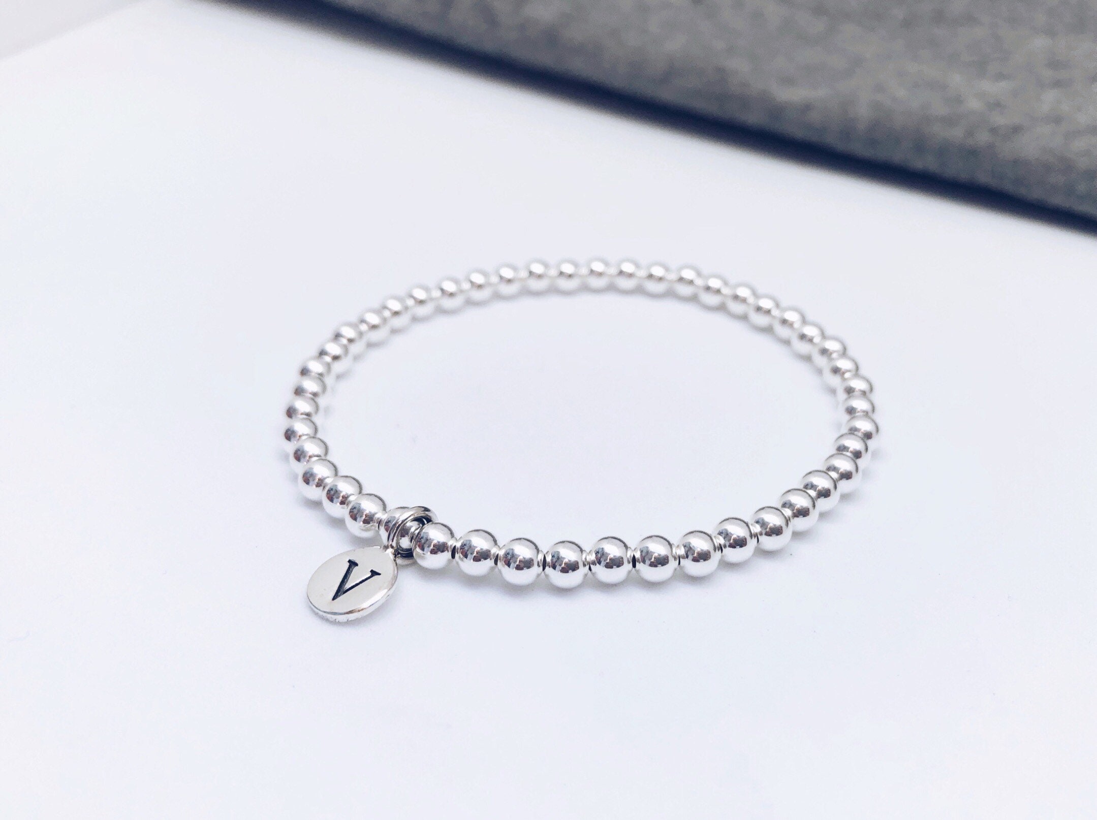 Personalised Sterling Silver Bracelet With Letter Charm Etsy UK