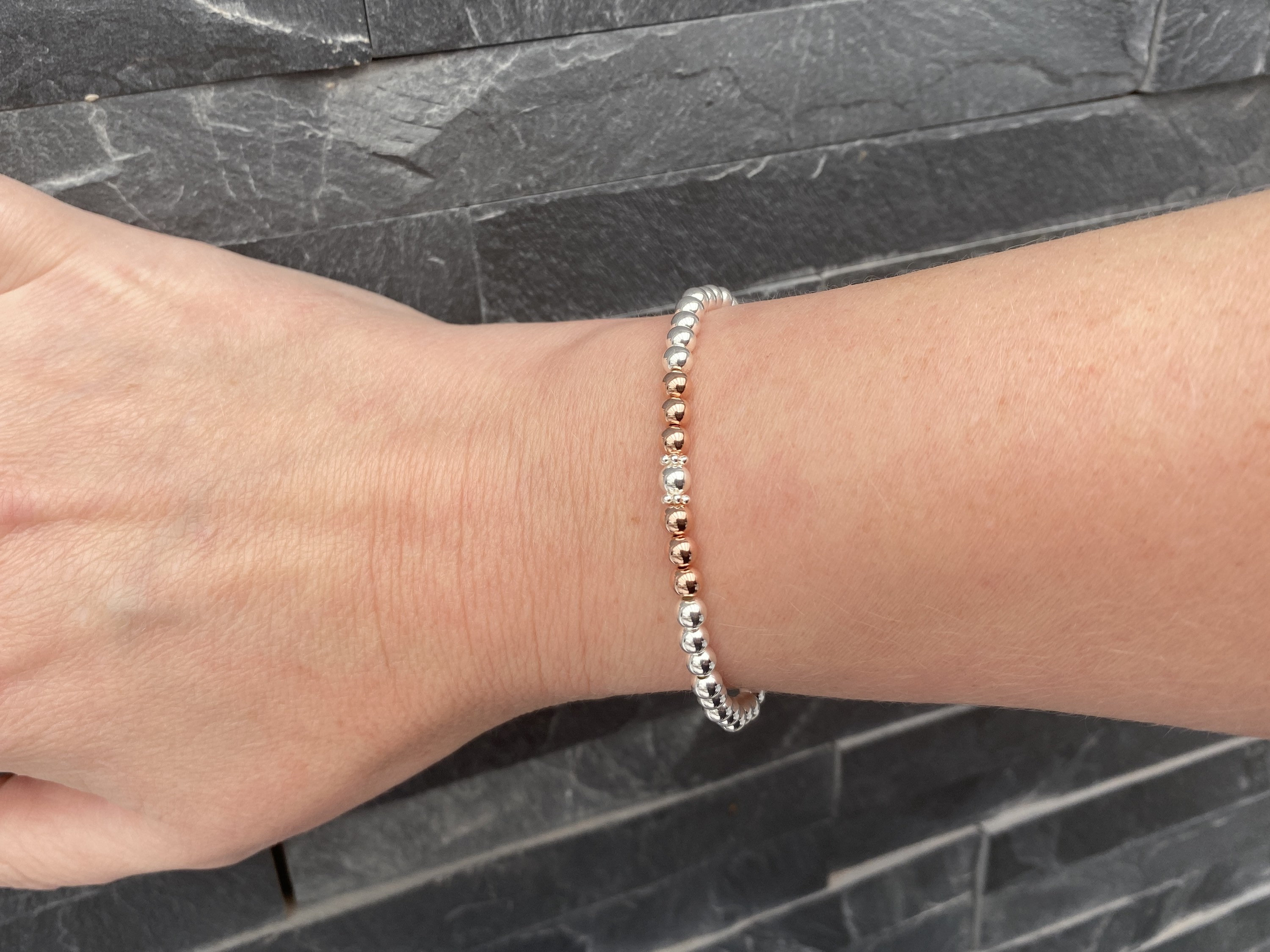 Rose Gold Silver Mix Metal Stretch Large Bead Bracelet main image 1