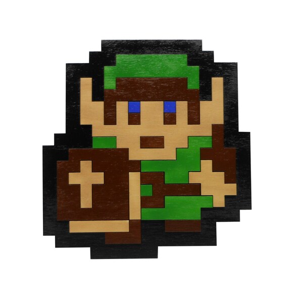 8 Bit Link from NES Legend of Zelda Wall Art Video Game Decor - Eight Bit Wood 10.25" x 11"