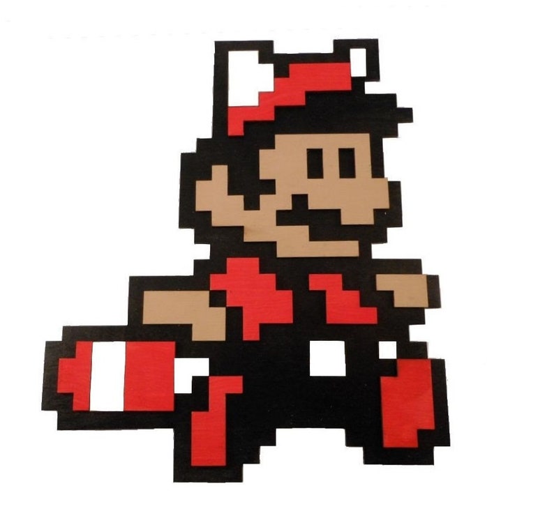 8 Bit Raccoon Mario From Super Mario 3 And Mario Kart Wall Art Video Game Decor Eight Bit Wood 825 X 10