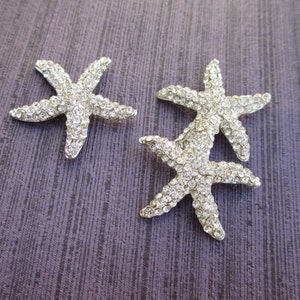 10pcs Rhinestone SILVER Starfish Buckle, Destination Wedding, Slider, Crystal,