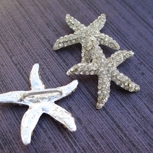 4pcs Rhinestone SILVER Starfish Buckle, Slider, Crystal