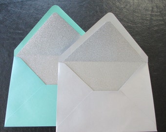 Fodera per busta glitterata e busta, A7, fodera glitterata argento, busta luccicante