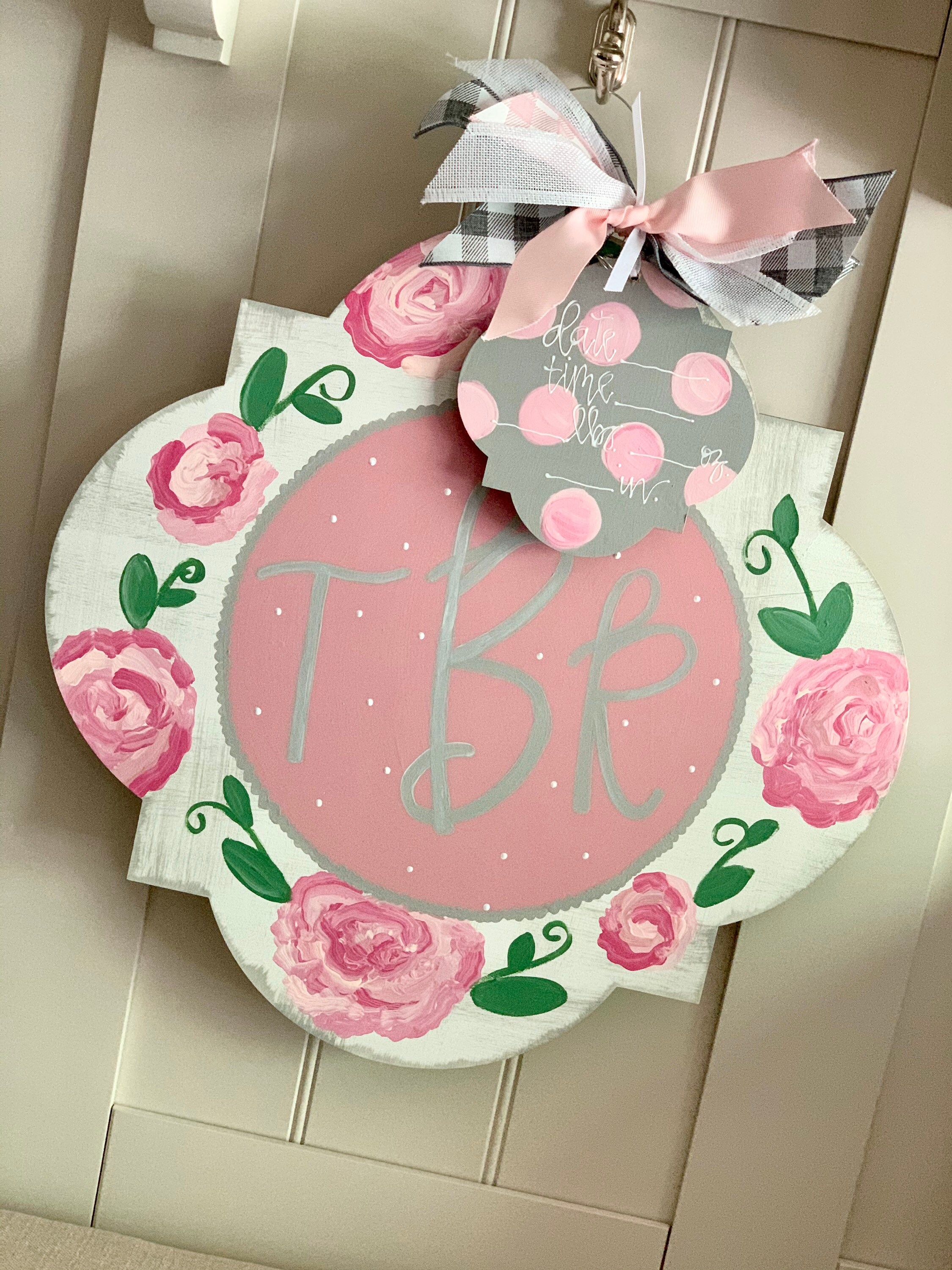 Hospital Door Hanger Girl Floral Nursery Name Sign Birth Stats Etsy