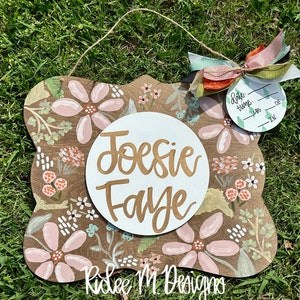 Hospital Door Hanger Girl, Nursery Name Sign Baby Girl, Birth Stats Sign, Newborn Name Sign, Personalized Birth Announcement, Floral Sign