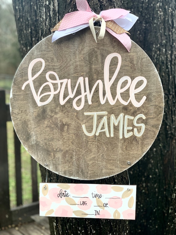Hospital Door Hanger Girl Nursery Name Sign Baby Girl Birth Etsy