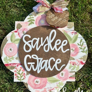 Hospital Door Hanger Girl, Nursery Name Sign Baby Girl, Birth Stats Sign, Newborn Name Sign, Personalized Birth Announcement, Floral Sign