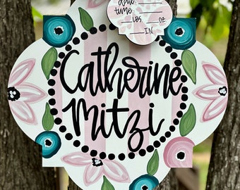 Hospital Door Hanger Girl, Nursery Name Sign Baby Girl, Birth Stats Sign, Newborn Name Sign, Personalized Birth Announcement, Floral Sign